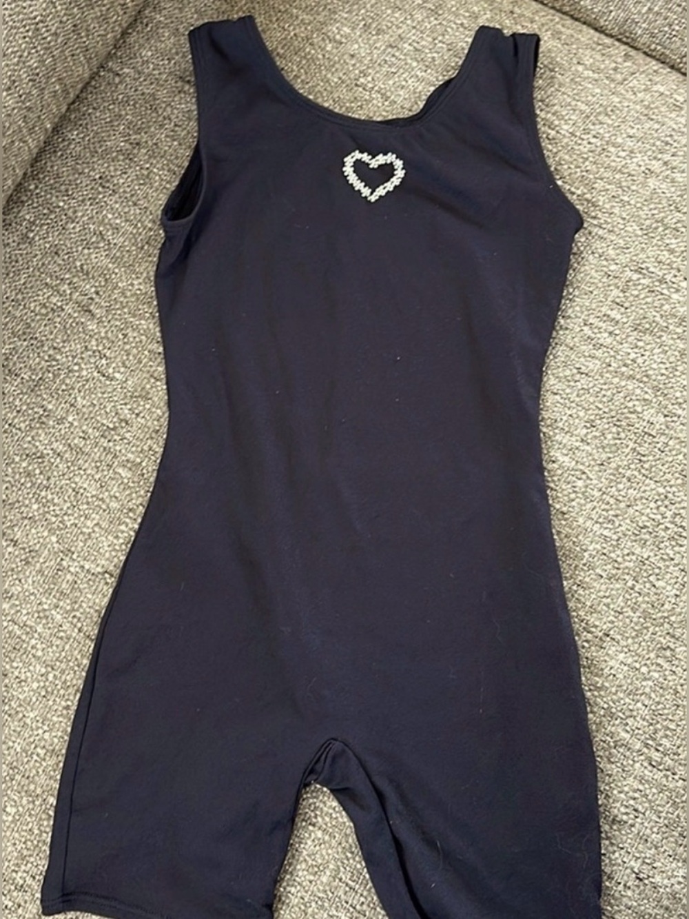 Jacques Moret Girls Black Sleeveless Dance Leotard Biketard Rhinestone Heart S 6